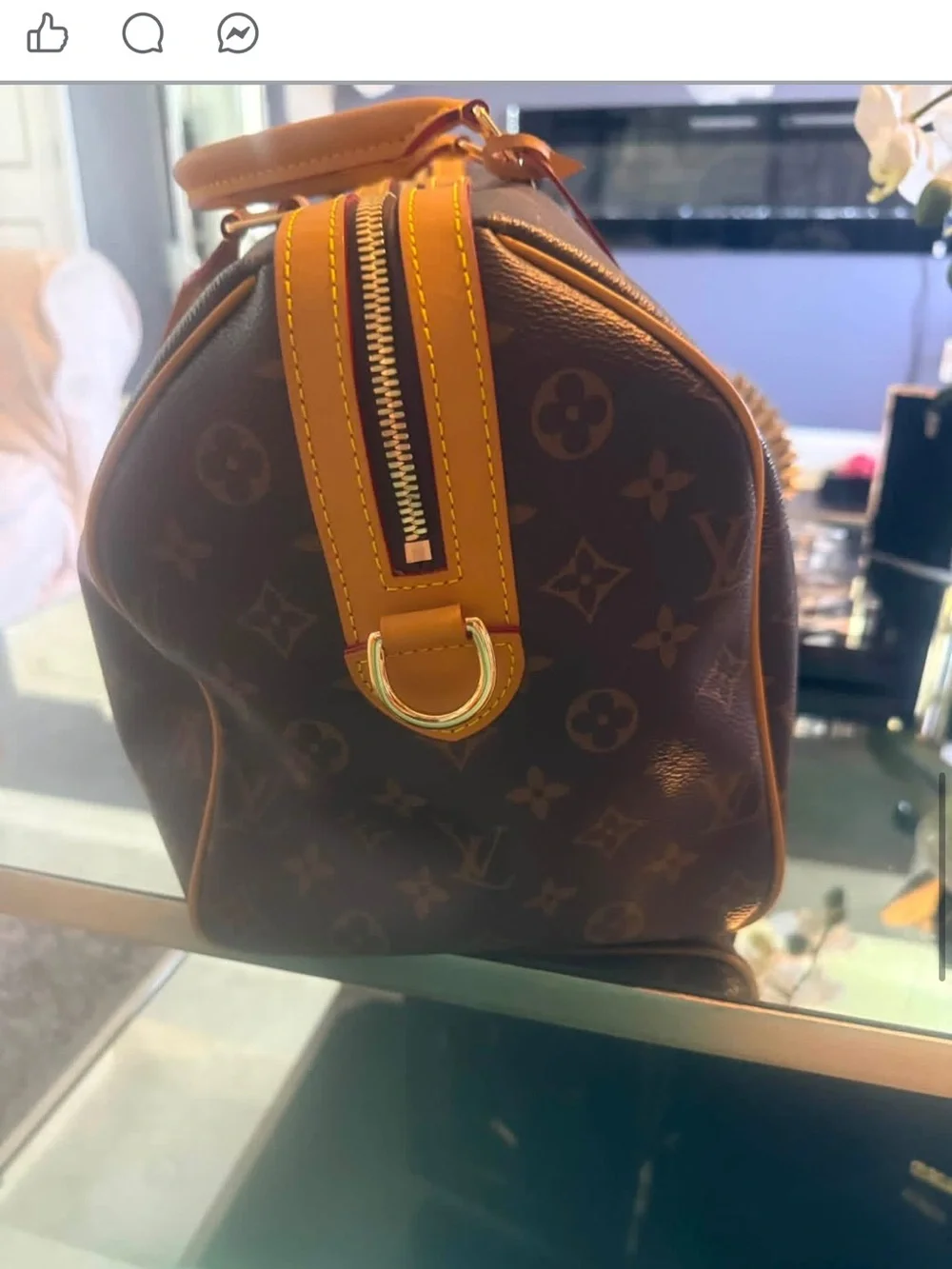Inspired Monogram Canvas satchel with Tan Trim